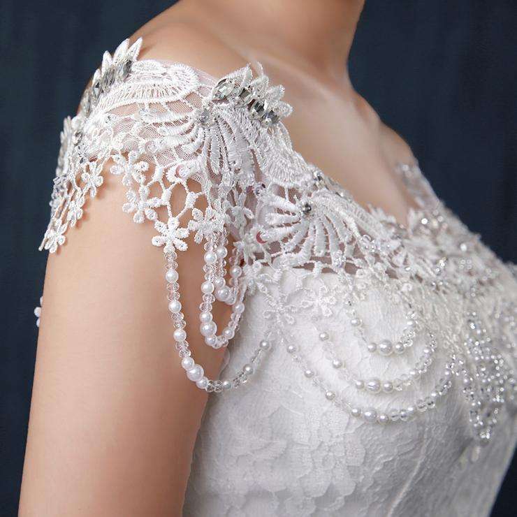 White Beaded Floor-Length Mermaid Wedding Dress Bridal Wedding Gown - Xlarge