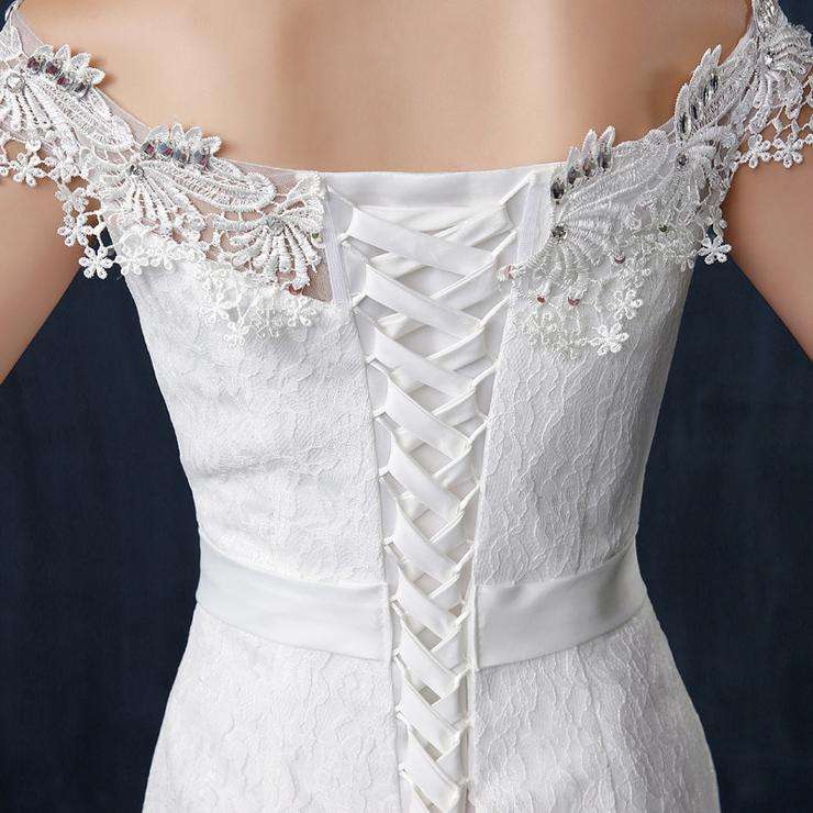 White Beaded Floor-Length Mermaid Wedding Dress Bridal Wedding Gown - Xlarge