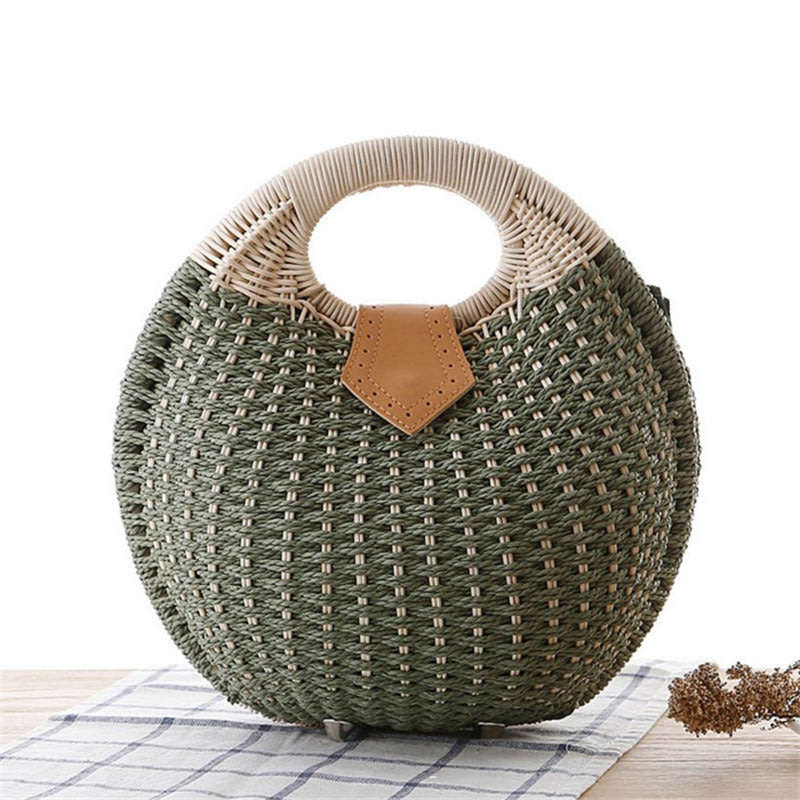 Green Bohemian Straw Bag Rattan Beach Handbags
