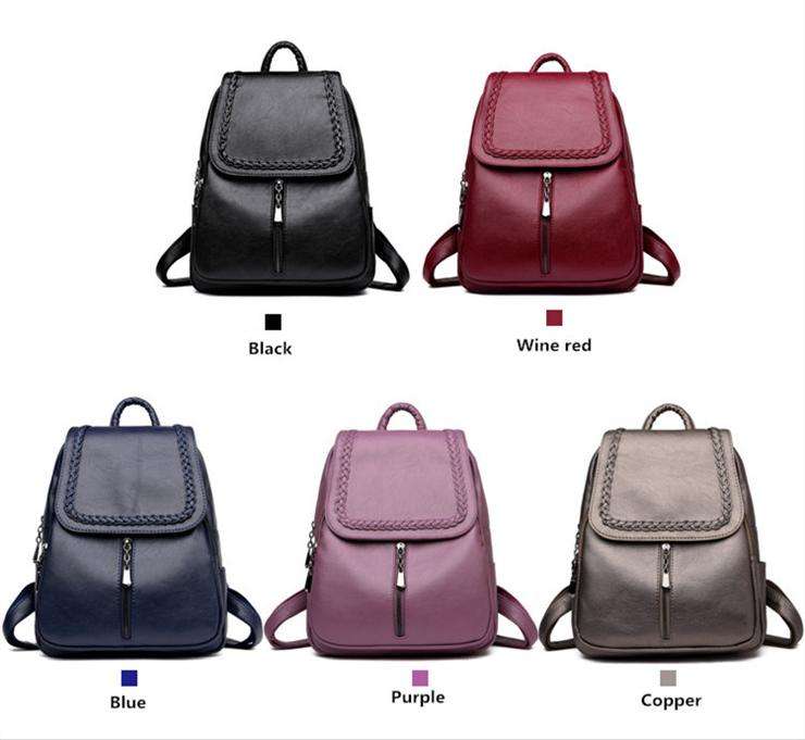 Copper Genuine Leather Puckered Fashion Backpacks for Women
