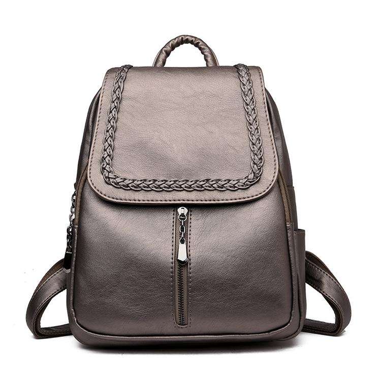 Copper Genuine Leather Puckered Fashion Backpacks for Women