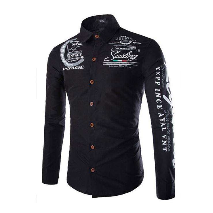 Burgundy Letter Print Long Sleeve Button Down Shirt For Men - 5XLarge