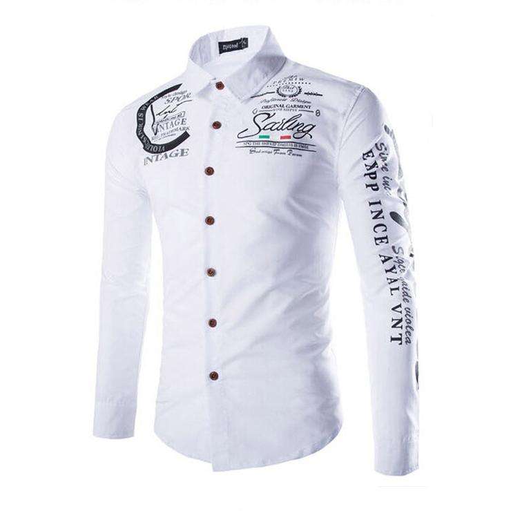 Burgundy Letter Print Long Sleeve Button Down Shirt For Men - 5XLarge