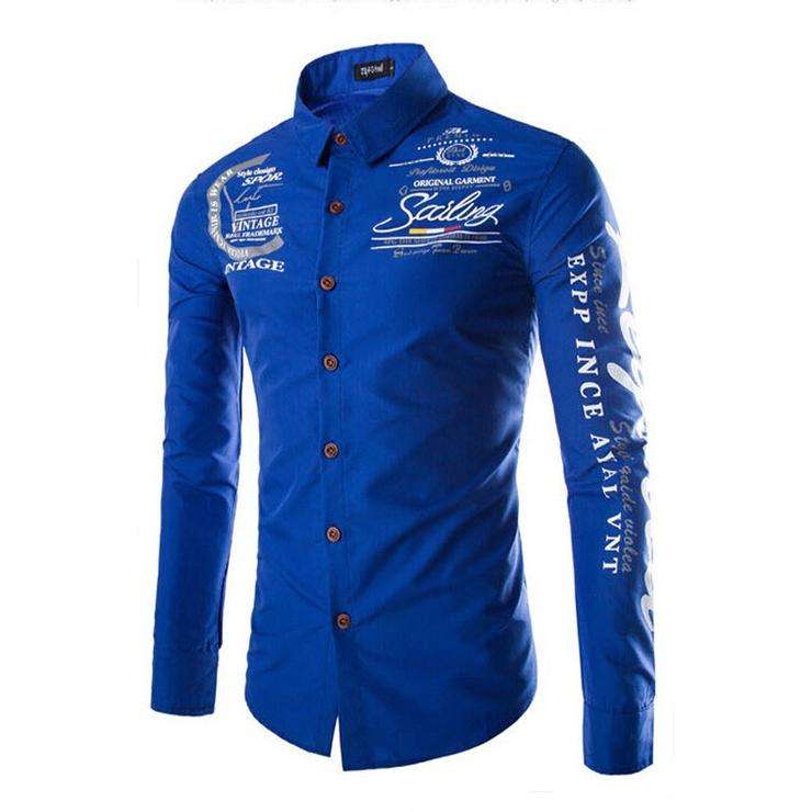 Burgundy Letter Print Long Sleeve Button Down Shirt For Men - 5XLarge