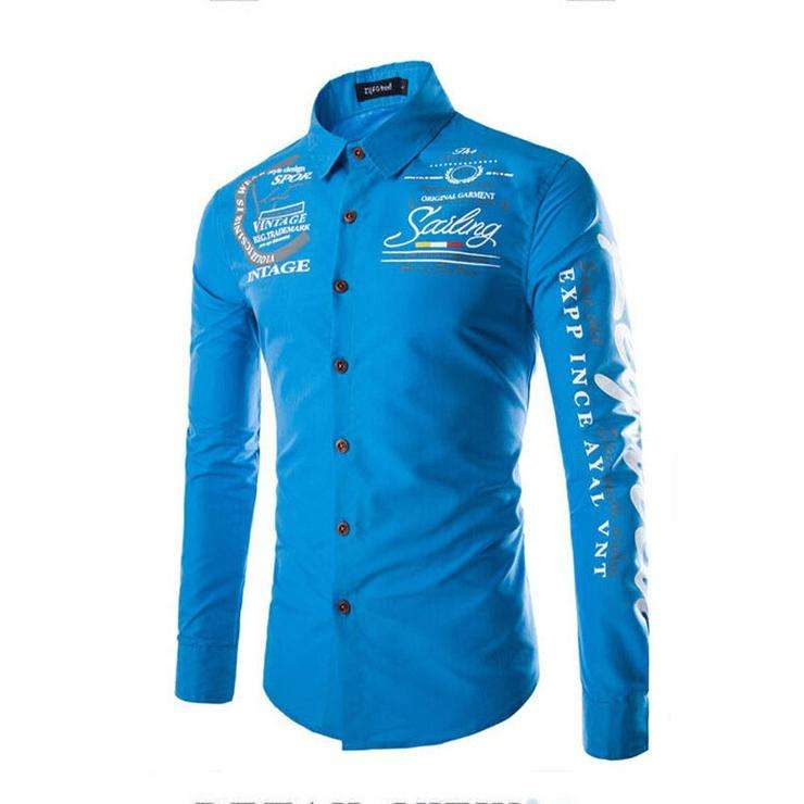 Burgundy Letter Print Long Sleeve Button Down Shirt For Men - 5XLarge