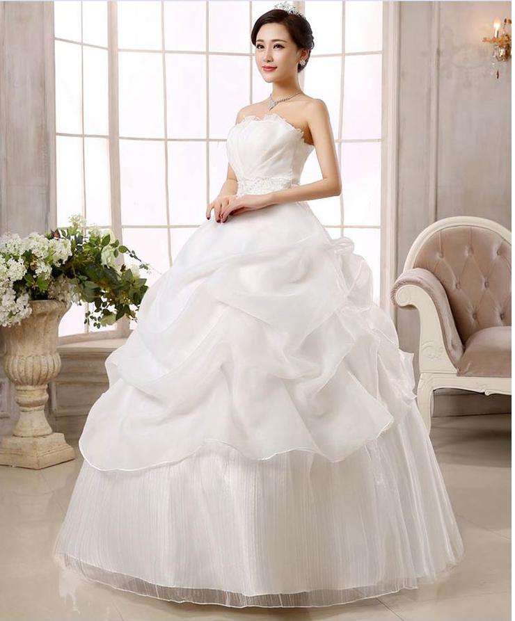 White Ruched Strapless Wedding Dress Bridal Ball Gown Wedding Dresses - Medium