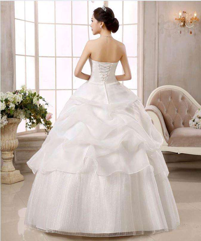 White Ruched Strapless Wedding Dress Bridal Ball Gown Wedding Dresses - Medium