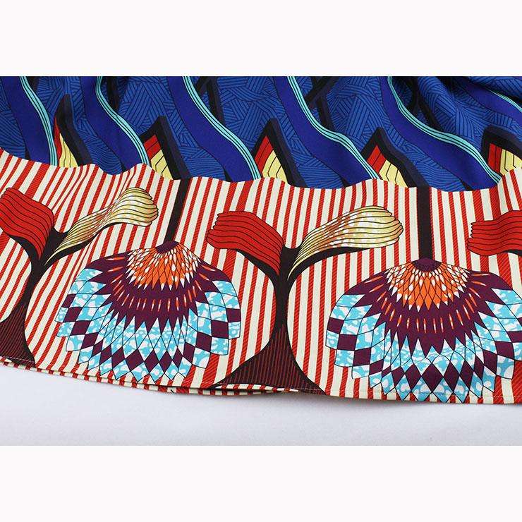 Blue Geometric Print Vintage A-Line Swing Dress - Large