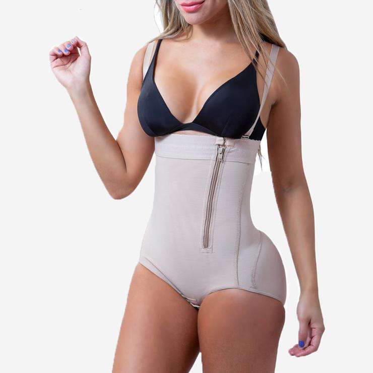 Apricot Girdle Clip And Zip Bodysuit Vest Waist Shaper - Large