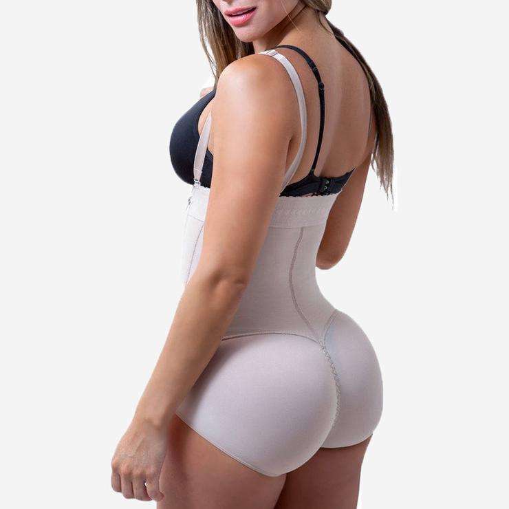 Apricot Girdle Clip And Zip Bodysuit Vest Waist Shaper - Large