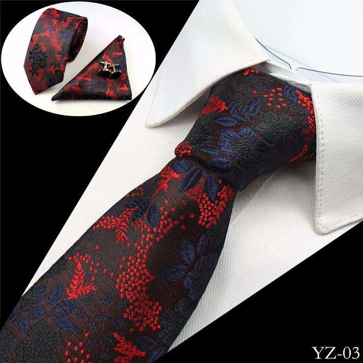 Formal Red And Black Floral Tie Set