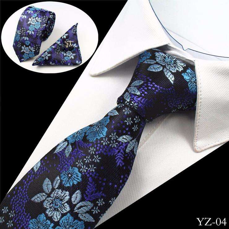 Formal Blue Floral Tie Set