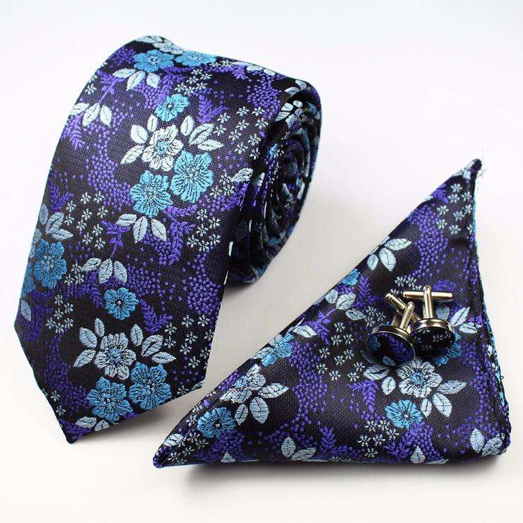 Formal Blue Floral Tie Set
