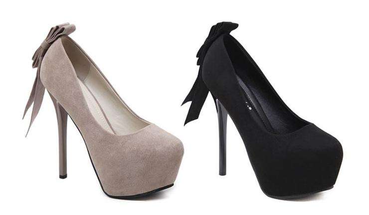 Apricot Suede Bow Detail Stiletto Heel Platform Pumps - Size 38