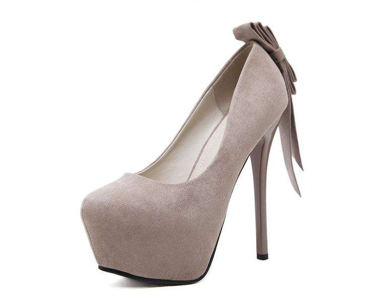 Apricot Suede Bow Detail Stiletto Heel Platform Pumps - Size 38