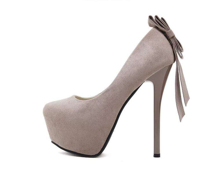 Apricot Suede Bow Detail Stiletto Heel Platform Pumps - Size 38