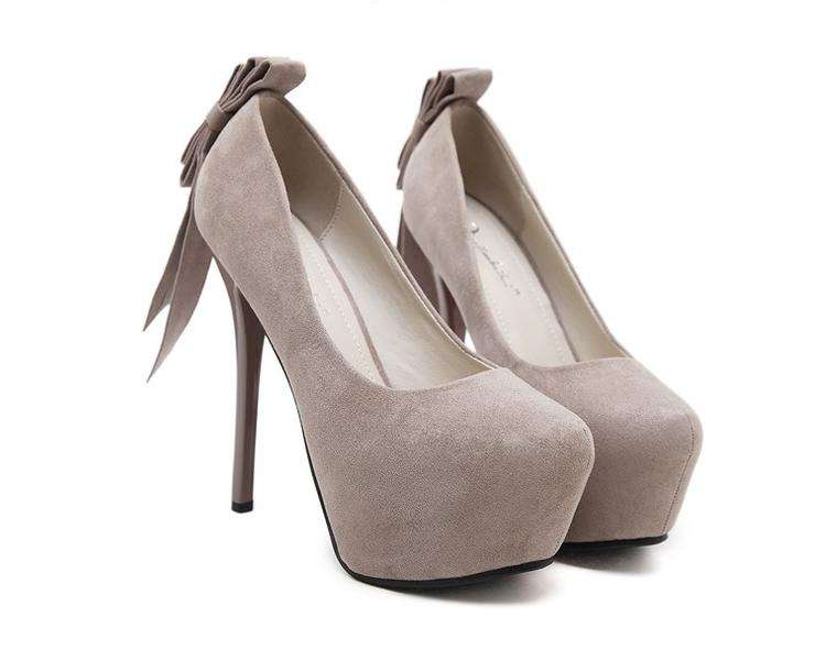 Apricot Suede Bow Detail Stiletto Heel Platform Pumps - Size 38
