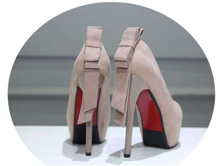 Apricot Suede Bow Detail Stiletto Heel Platform Pumps - Size 38