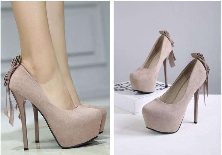 Apricot Suede Bow Detail Stiletto Heel Platform Pumps - Size 38