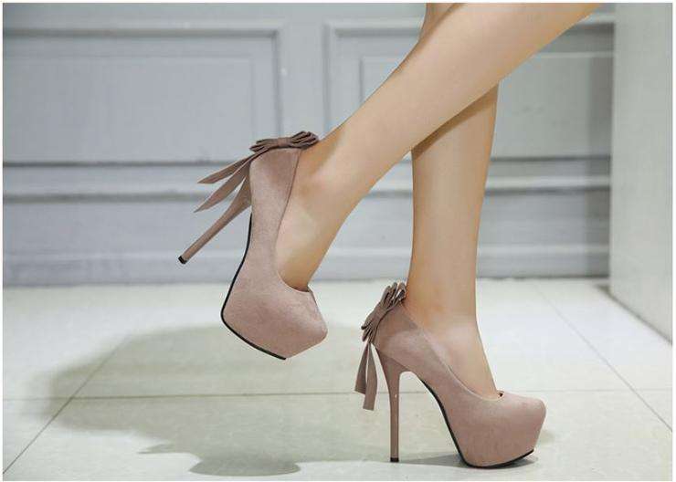 Apricot Suede Bow Detail Stiletto Heel Platform Pumps - Size 38