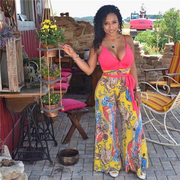 Red Vintage Print Spaghetti Strap Jumpsuit - XLarge