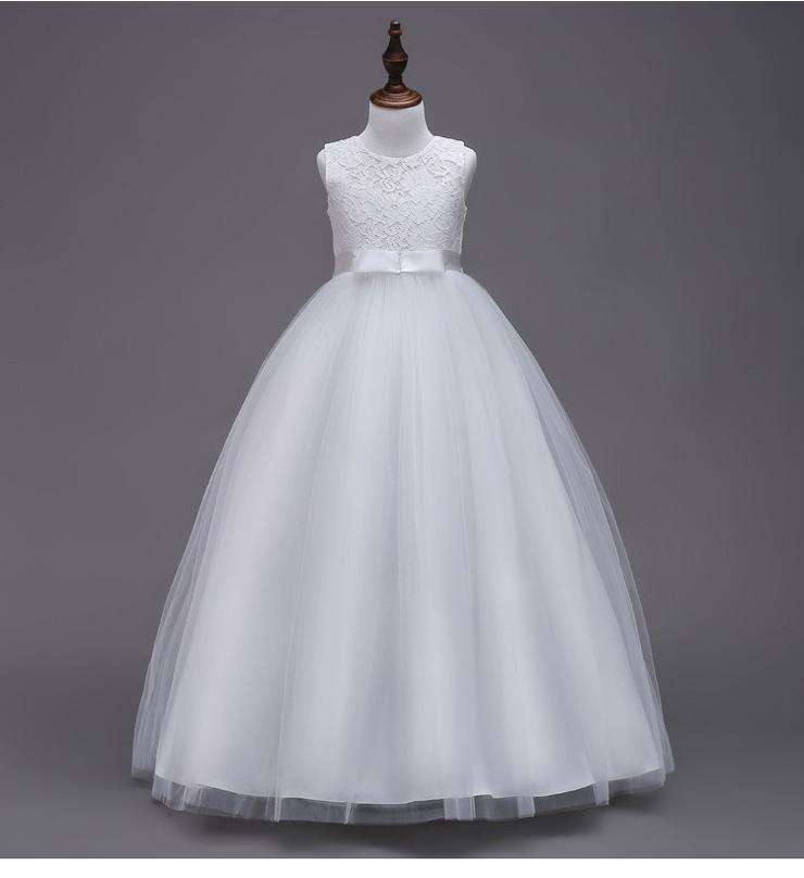 White Lace Patchwork Tulle Long Princess Party Dress - Size 170