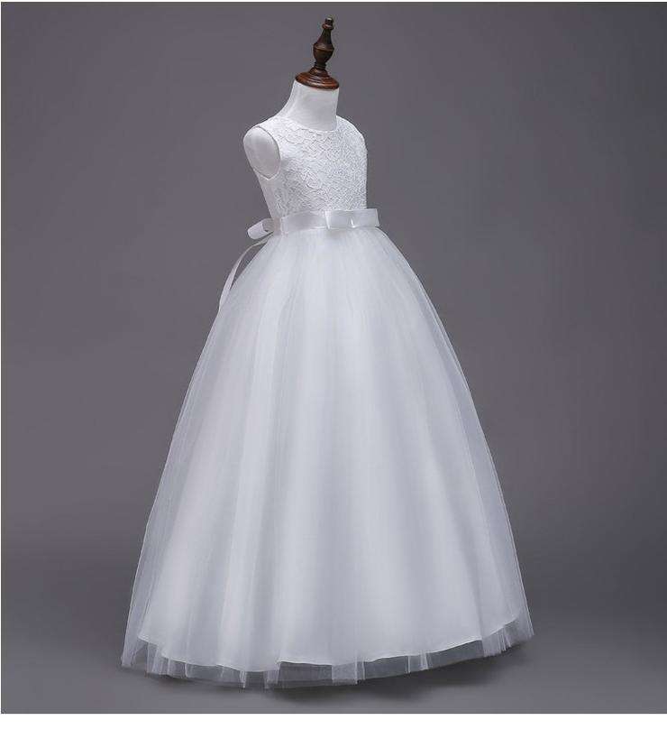 White Lace Patchwork Tulle Long Princess Party Dress - Size 170