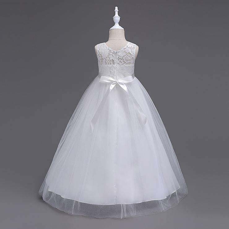 White Lace Patchwork Tulle Long Princess Party Dress - Size 170