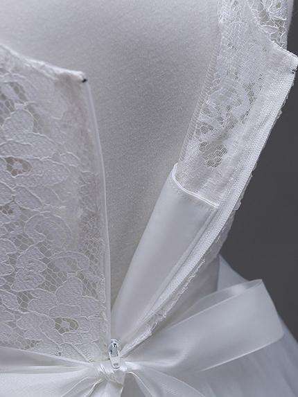 White Lace Patchwork Tulle Long Princess Party Dress - Size 170