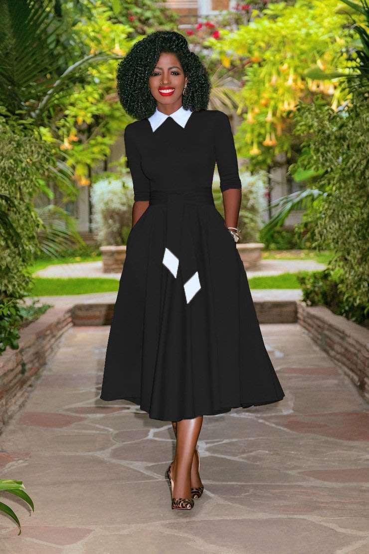 Black 50s Pleated Midi Dress - 2XL