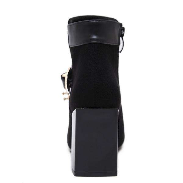 Black Square Toe Faux Suede Block Heel Boots - 36
