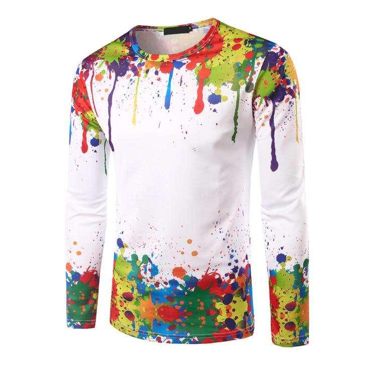 Colorful Splatter Paint Print Long Sleeves T-Shirt - M