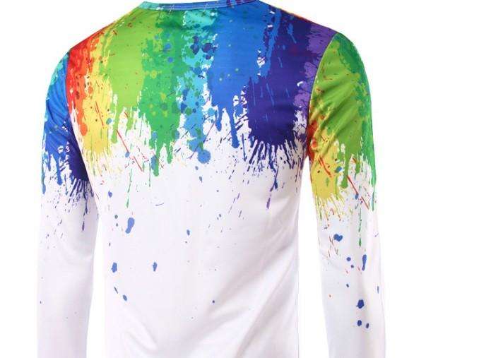 Colorful Splatter Paint Print Long Sleeves T-Shirt - M