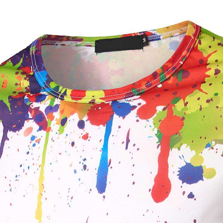 Colorful Splatter Paint Print Long Sleeves T-Shirt - M