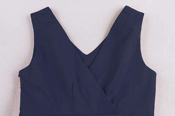 Blue Vintage Pleated 50s Style Swing Dress - L