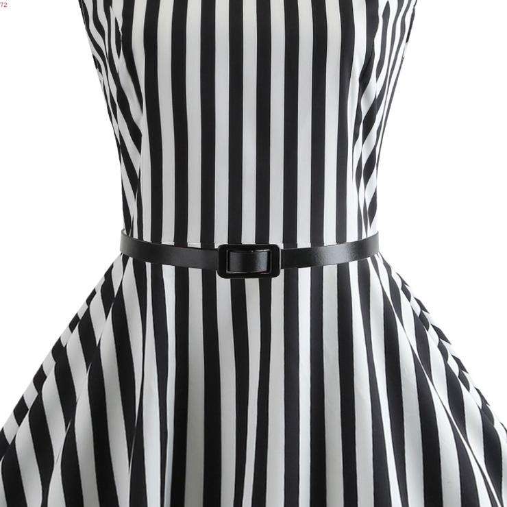Black White Striped A-Line Vintage Fit-and Flare Dress - L