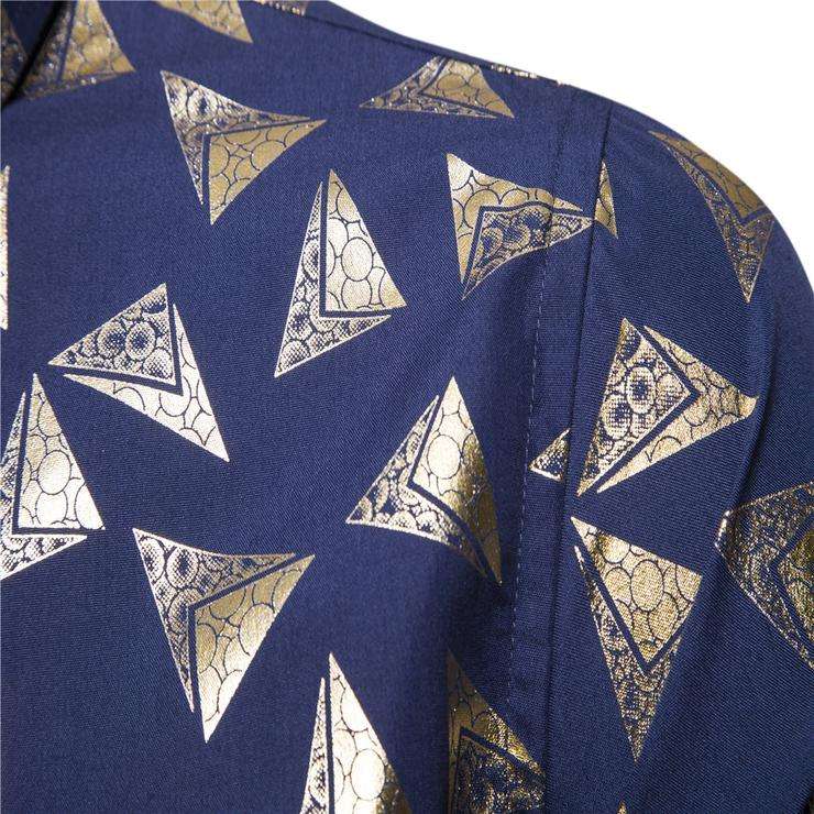 Dark Blue Triangle Shiny Print Chest Pocket Shirt - L