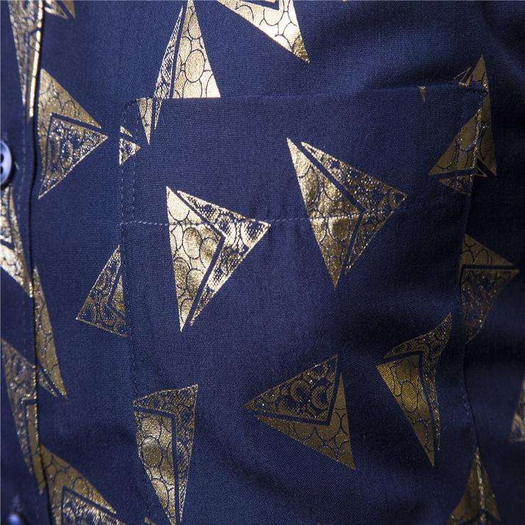 Dark Blue Triangle Shiny Print Chest Pocket Shirt - L