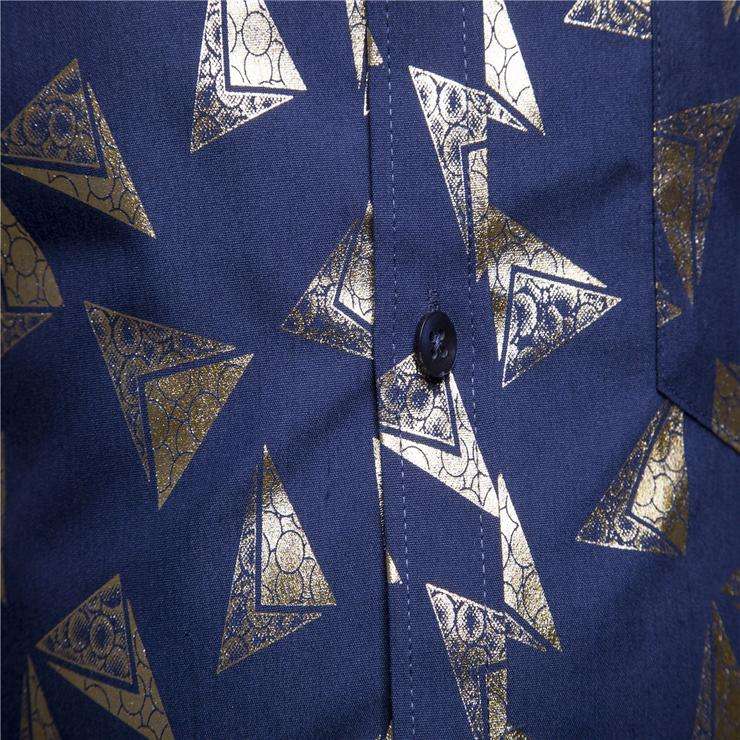 Dark Blue Triangle Shiny Print Chest Pocket Shirt - L