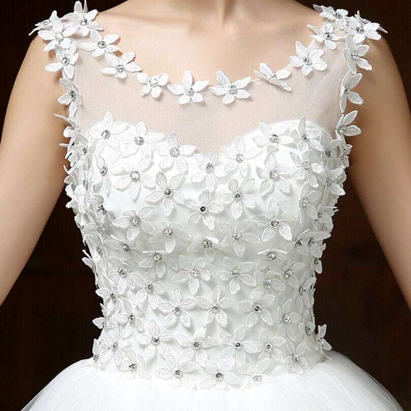 White Beaded Princess Wedding Dress - S