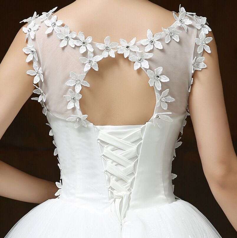 White Beaded Princess Wedding Dress - S