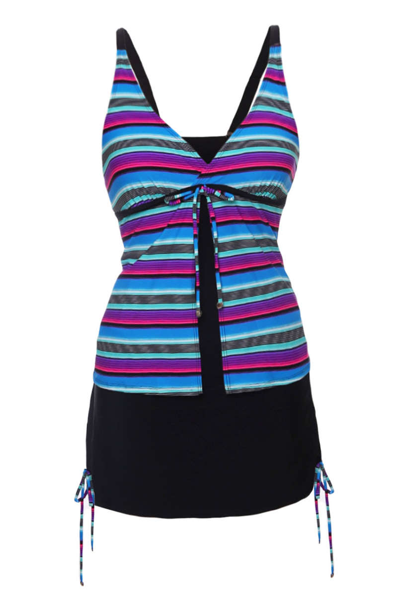 Two Piece Tankini Printed Skirtini Swimwear - L