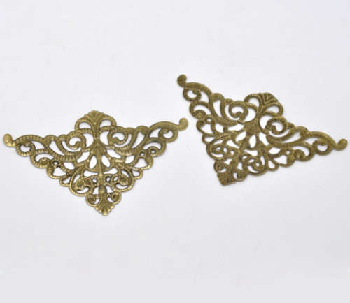 Connectors, Bronze Tone, Triangle, Filigree, Stamping, Wraps, 7.5cm (1Pc)
