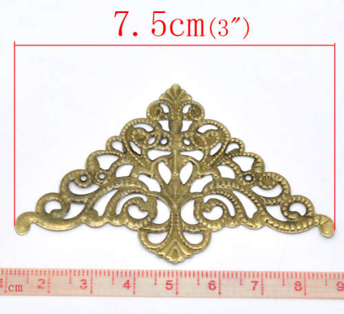 Connectors, Bronze Tone, Triangle, Filigree, Stamping, Wraps, 7.5cm (1Pc)
