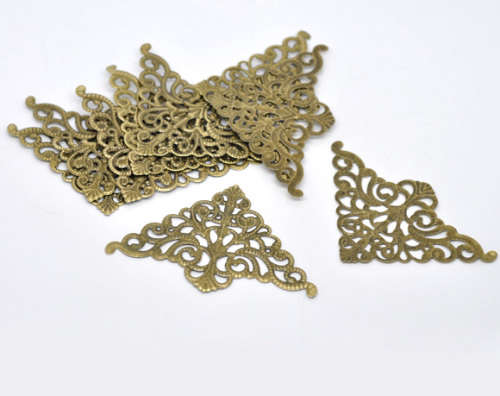 Connectors, Bronze Tone, Triangle, Filigree, Stamping, Wraps, 7.5cm (1Pc)