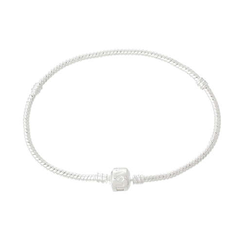 Bracelets, Bright Silver, Snake Chain, Bracelet For European Large Hole Beads, 22cm (1Pc)