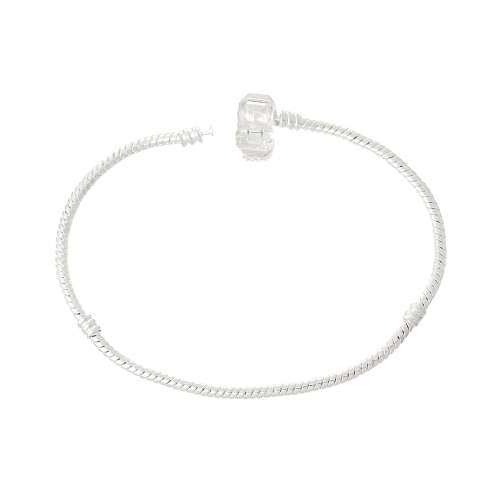 Bracelets, Bright Silver, Snake Chain, Bracelet For European Large Hole Beads, 22cm (1Pc)
