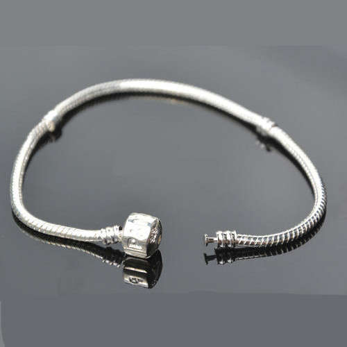 Bracelets, Bright Silver, Snake Chain, Bracelet For European Large Hole Beads, 20cm (1Pc)