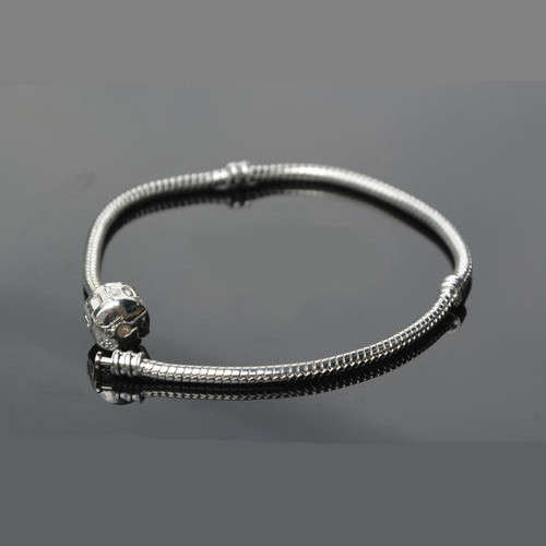 Bracelets, Bright Silver, Snake Chain, Bracelet For European Large Hole Beads, 20cm (1Pc)