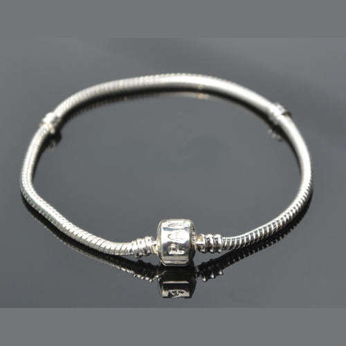 Bracelets, Bright Silver, Snake Chain, Bracelet For European Large Hole Beads, 20cm (1Pc)